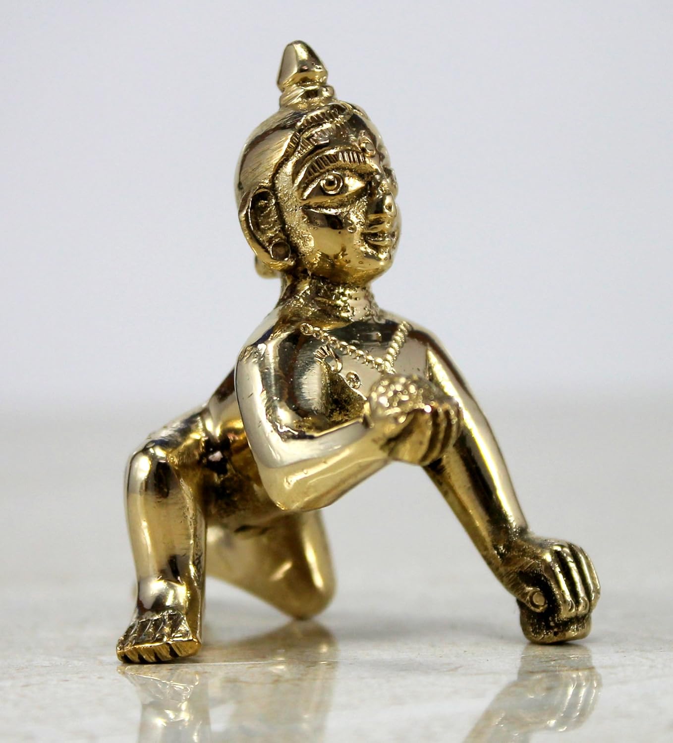Beautiful Brass Laddu Gopal, Baby Krishna Idol, Handmade, Statue - 5.5 Cm | For Your Home, Workplace, Office, Desk, Best Gifts, Thakur Ji Murti
