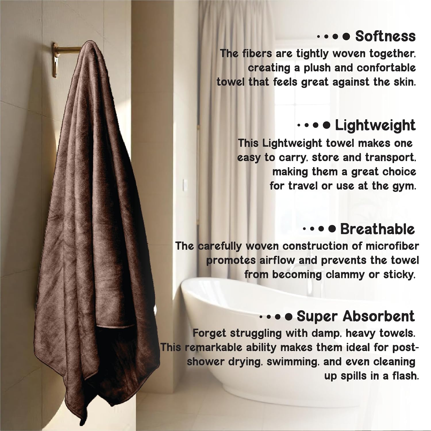 Housse Premium Microfiber Bath Towel 550 Gsm | Extra Large Quick Dry Towels For Women & Men | Super Soft Plush | Ultra Absorbent For Home Swimming Sports & Travel (Fossil)