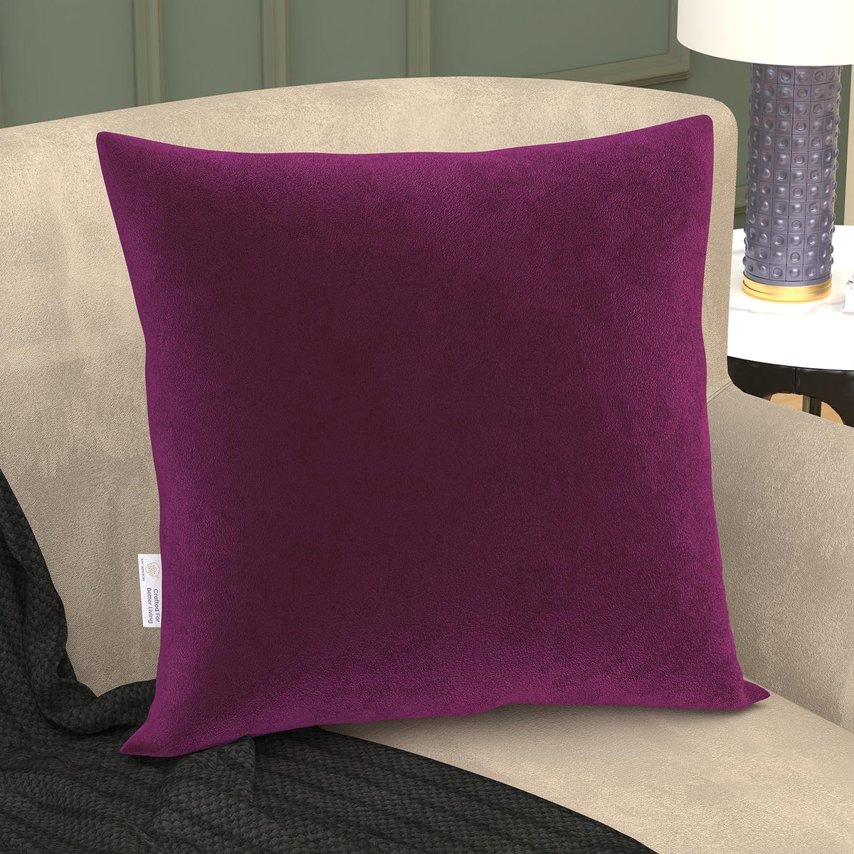 Microfiber Square Soft Pillow Cushion For Sofa & Bed, Purple - 24 X 24 Inch | Fluffy Pillow For Comfort & Back Support | Breathable, Washable | Premium Velvet Cover With Zip - Pack Of 1