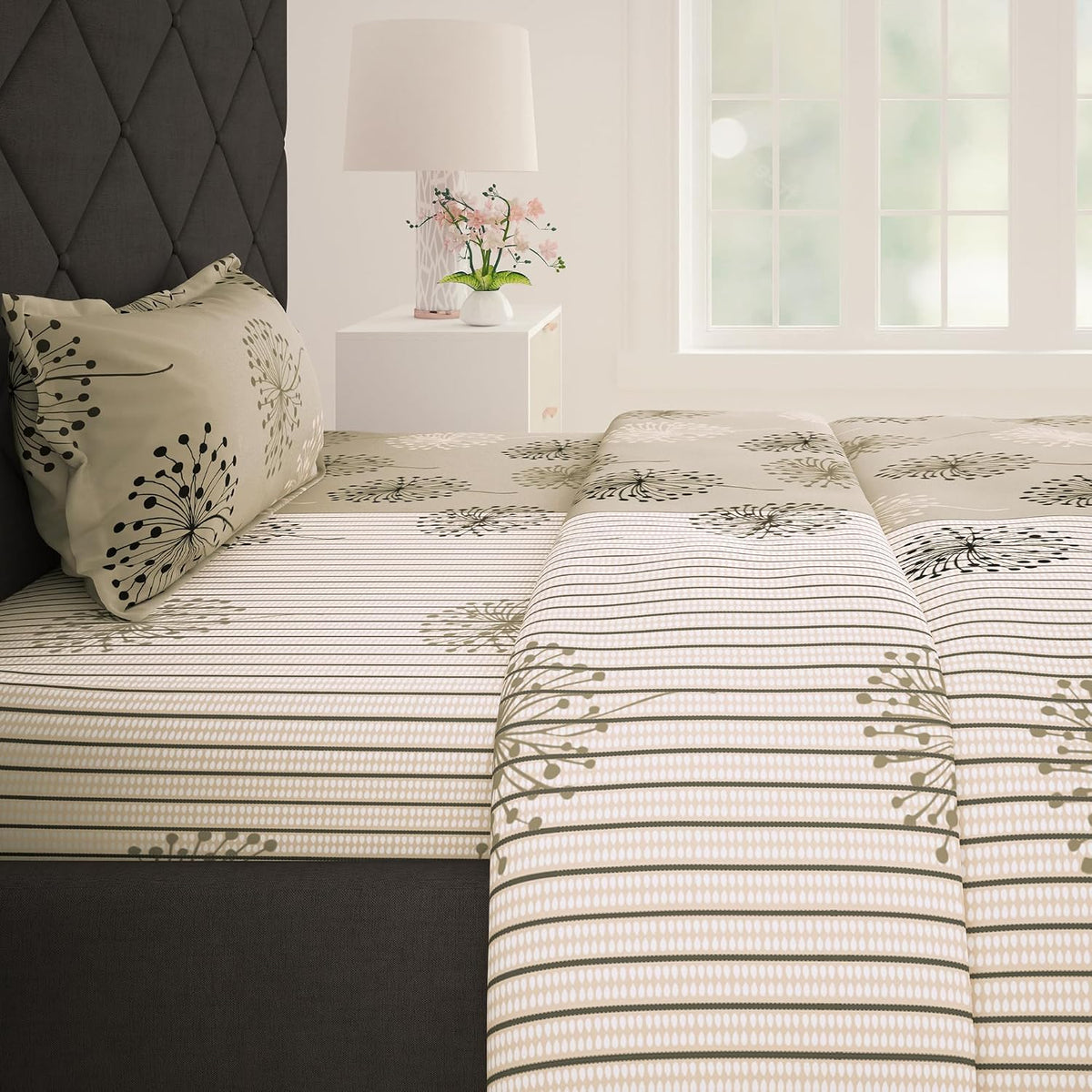 1 Piece Cotton Bedsheet For Single Size Bed With 1 Pillow Cover - 57 X 88 Inches, Beige | Soft & Durable For Everyday Use & Bedroom - All Season Comfort