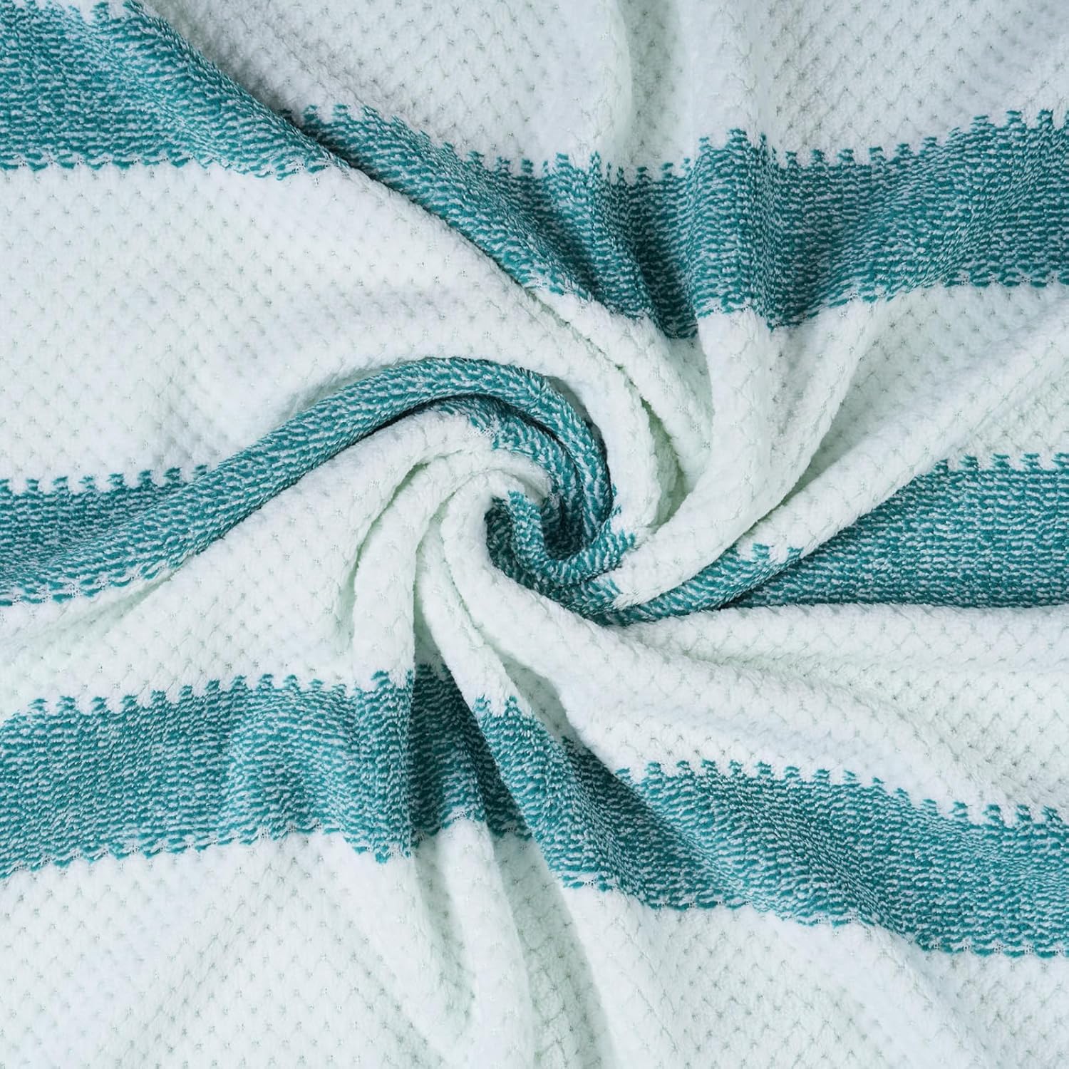 Black Gold The Finer Touch Soft Hand Towel 800 Gsm | Ultra Absorbent, Quick Drying, Cotton-Feel Microfiber Green & White Stripes -Pack Of 4