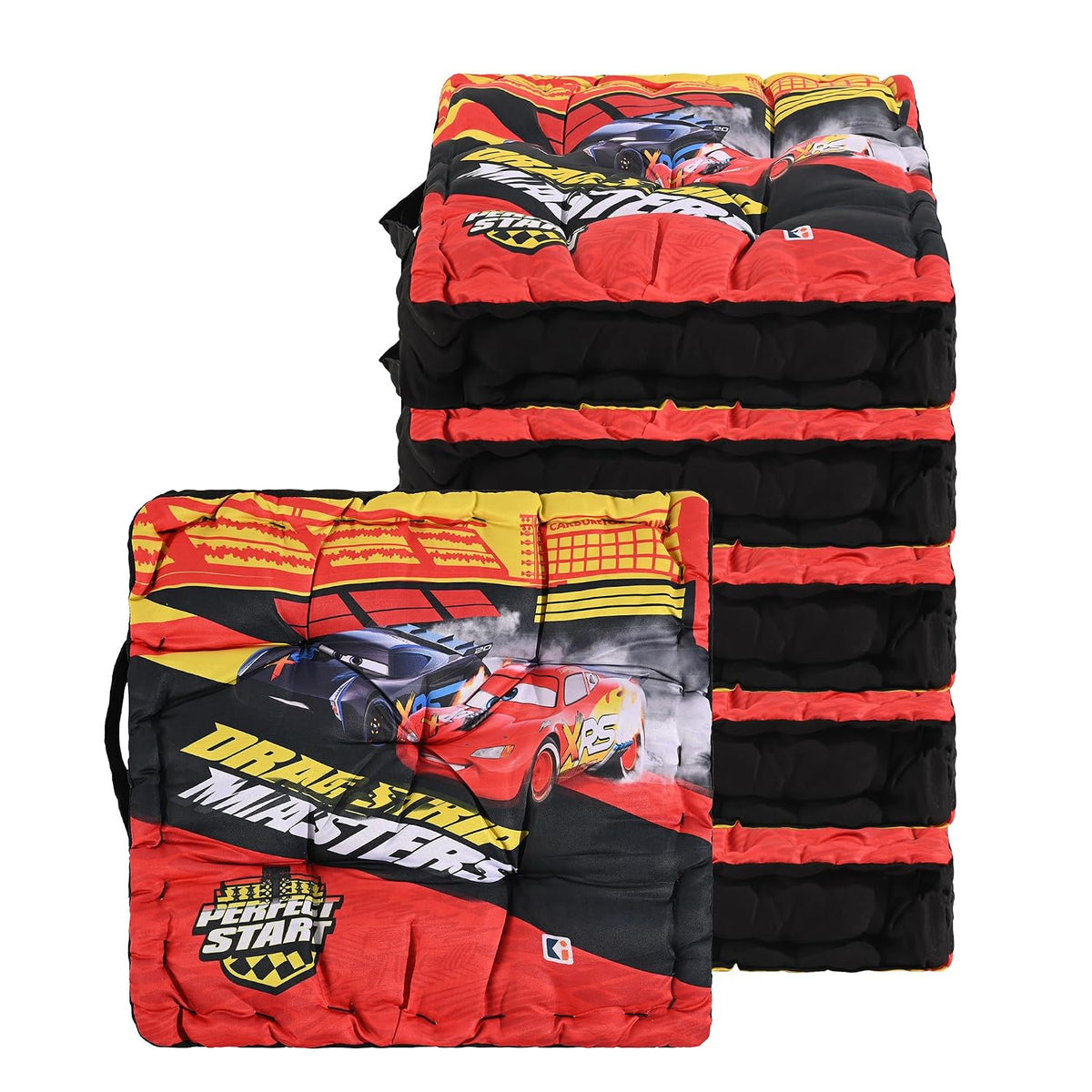 Cotton Chair Cushions Pillow For Sitting, Back Rest, Disney Car - Red & Black | Chair Pad For Office Work & Posture Support | Lightweight & Portable, Durable & Long Lasting - Pack Of 6