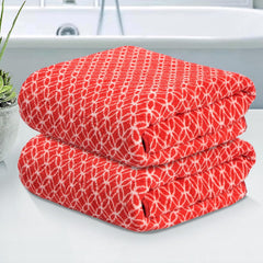 Kuber Industries Microfiber Bath Towel 700 Gsm | Large Size Soft Quick Dry & Absorbent Shower Bath Towel (Circle - Red)- Pack Of 2