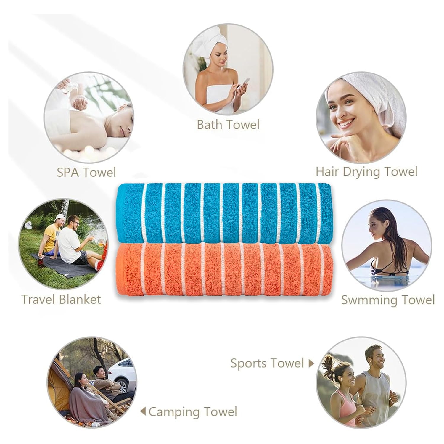 Casa Copenhagen Designed In Denmark Estatic Super Soft 2 Pieces 100% Cotton Large Bath Towel 525 Gsm - Teal Blue & Orange