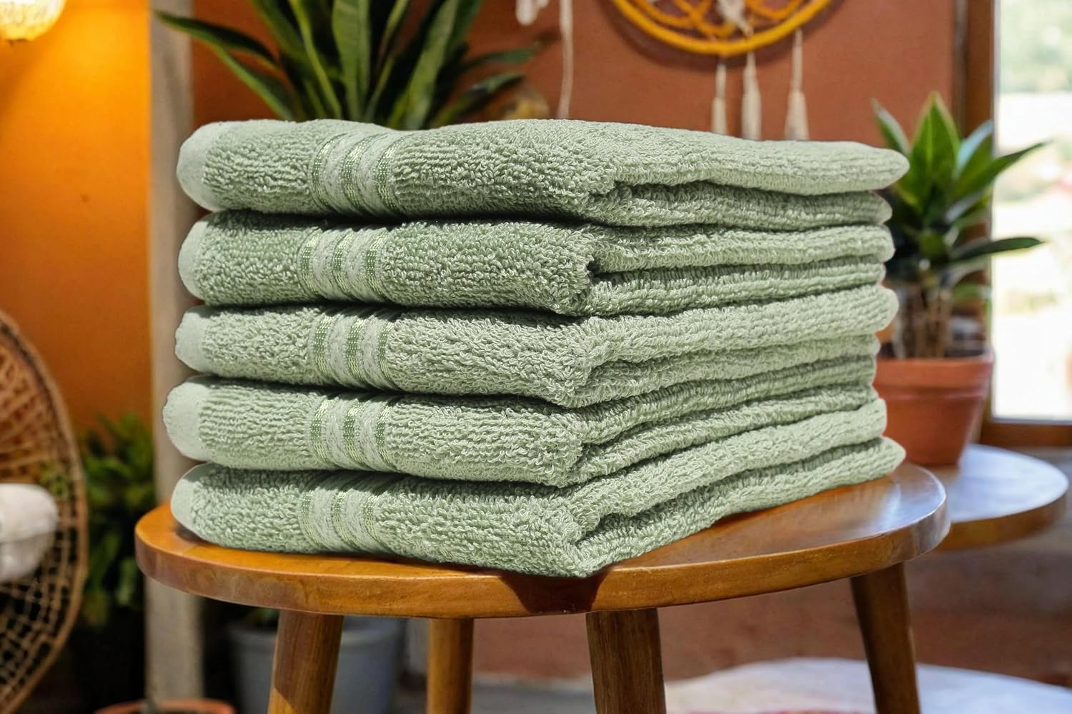 Solance Super Cotton Hand Towel 1000 Gsm | Ultra Soft & Super Absorbent Hand Towel (Olive Green) - Set Of 5