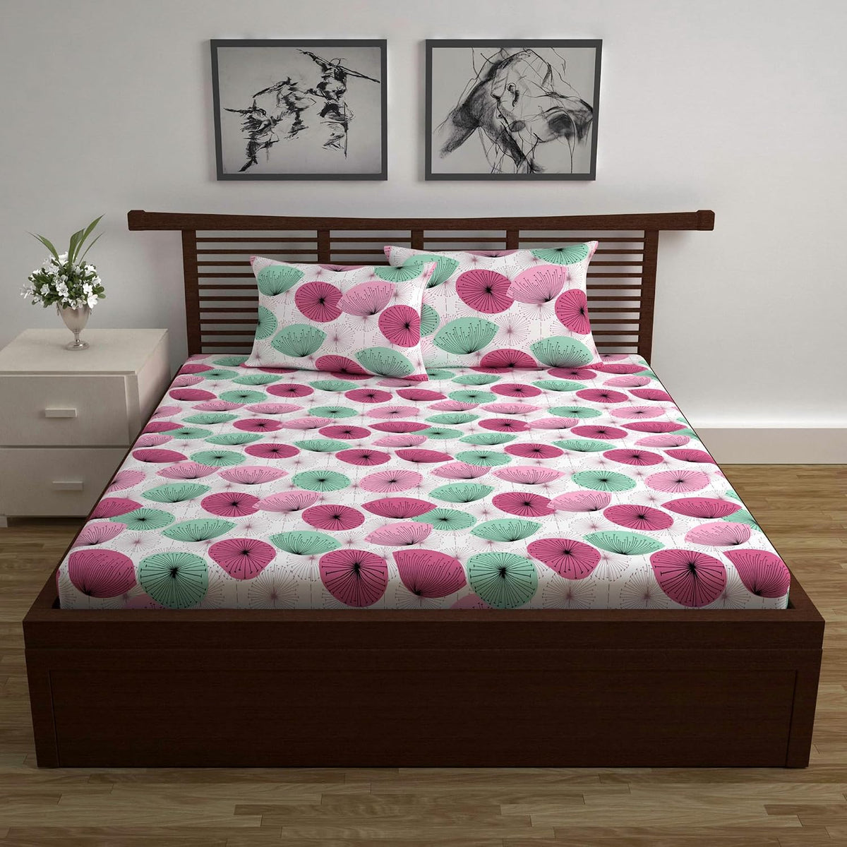 100% Pure Cotton Double Bedsheet For Queen With 2 Pillow Covers - 87 X 100 Inches, Multicolor | Soft & Durable For Everyday Use & Bedroom - All Season Comfort