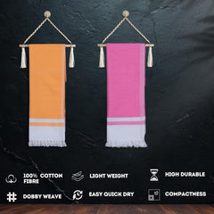 Pure Cotton Turkish Bath Towel 700 Gsm | Extra Soft Plush Light Weight Quick Dry Travel Thin Towels (Golden & Pink) - Pack Of 2