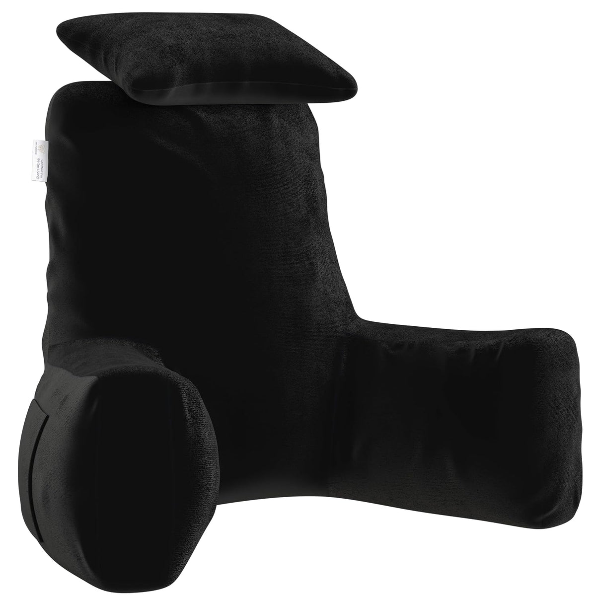 Backrest Pillow For Bed With Detachable Neck Rest & Support Arms - Black | Soft Reading Pillow, Back Support Wedge Pillow For Working, Seating & Relaxing In Bed, Adjustable Pillow