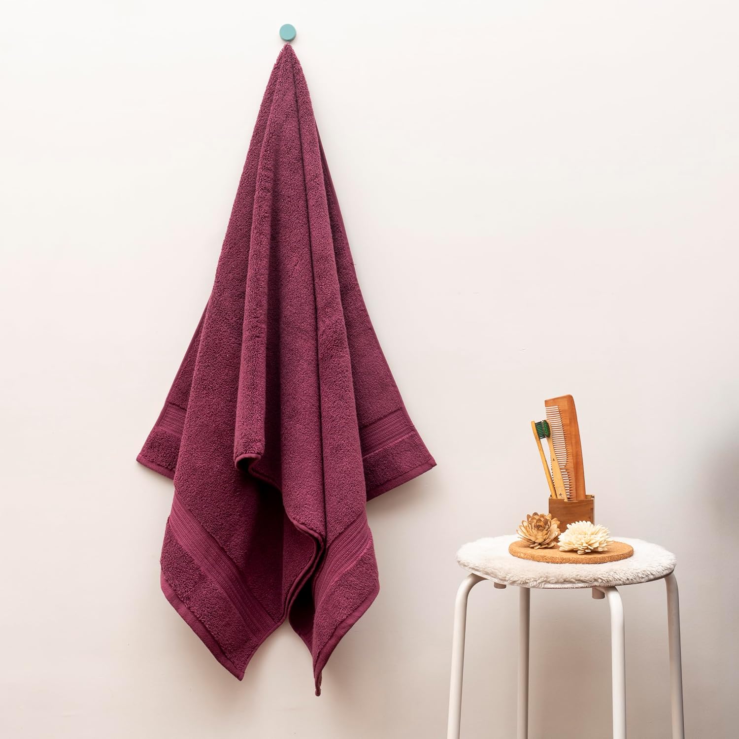 Vilasiya Plushwave 100% Cotton Bath Towel 650 Gsm | Zero Twist Yarn Luxurious Soft & Extra Absorbent Bath Towel (Purple Red)