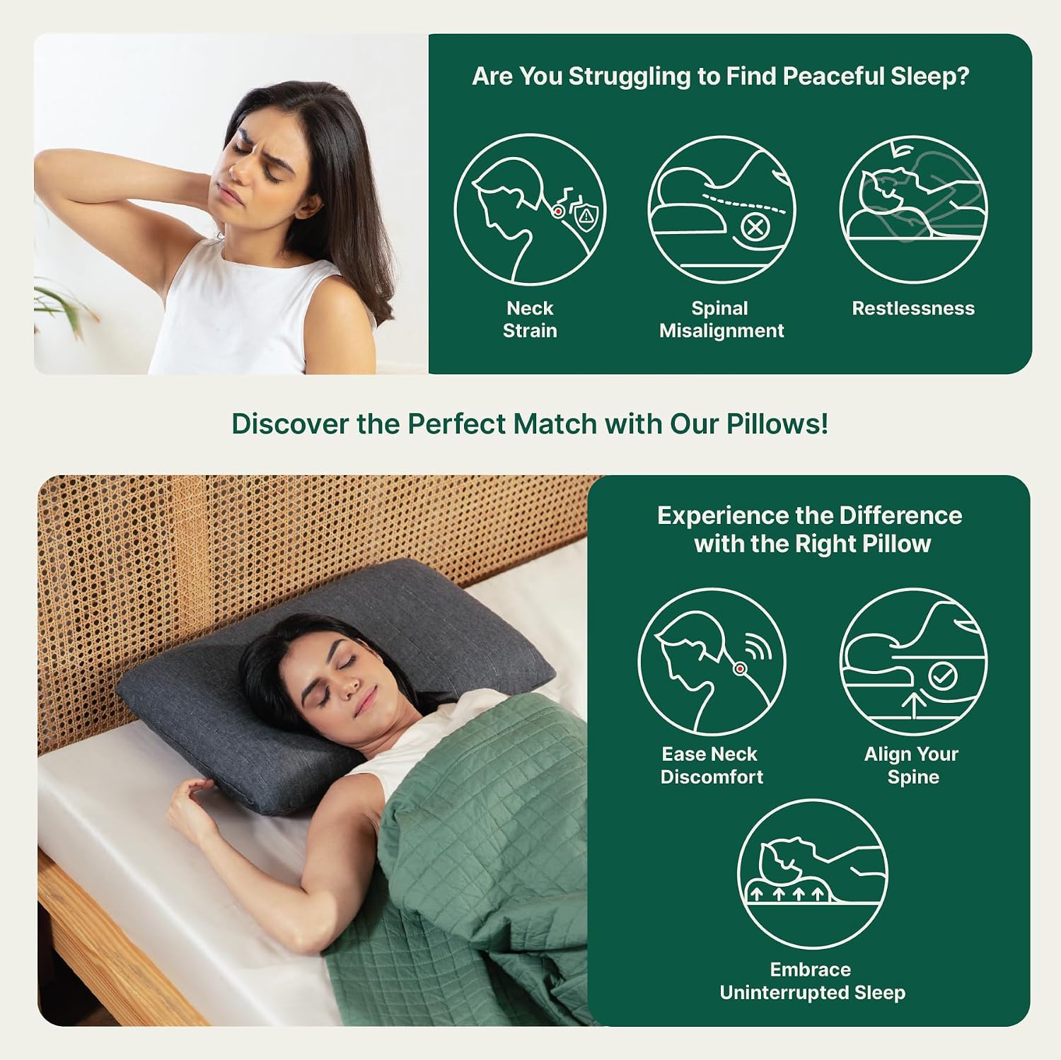 Memory Foam Pillow For Neck & Shoulder Pain Relief, Grey - Standard Size - 5 Inch | Cool Gel-Cervical Pillow For Sleeping | Orthopedic Pillow For Back, Side & Stomach Sleepers, Medium Firm