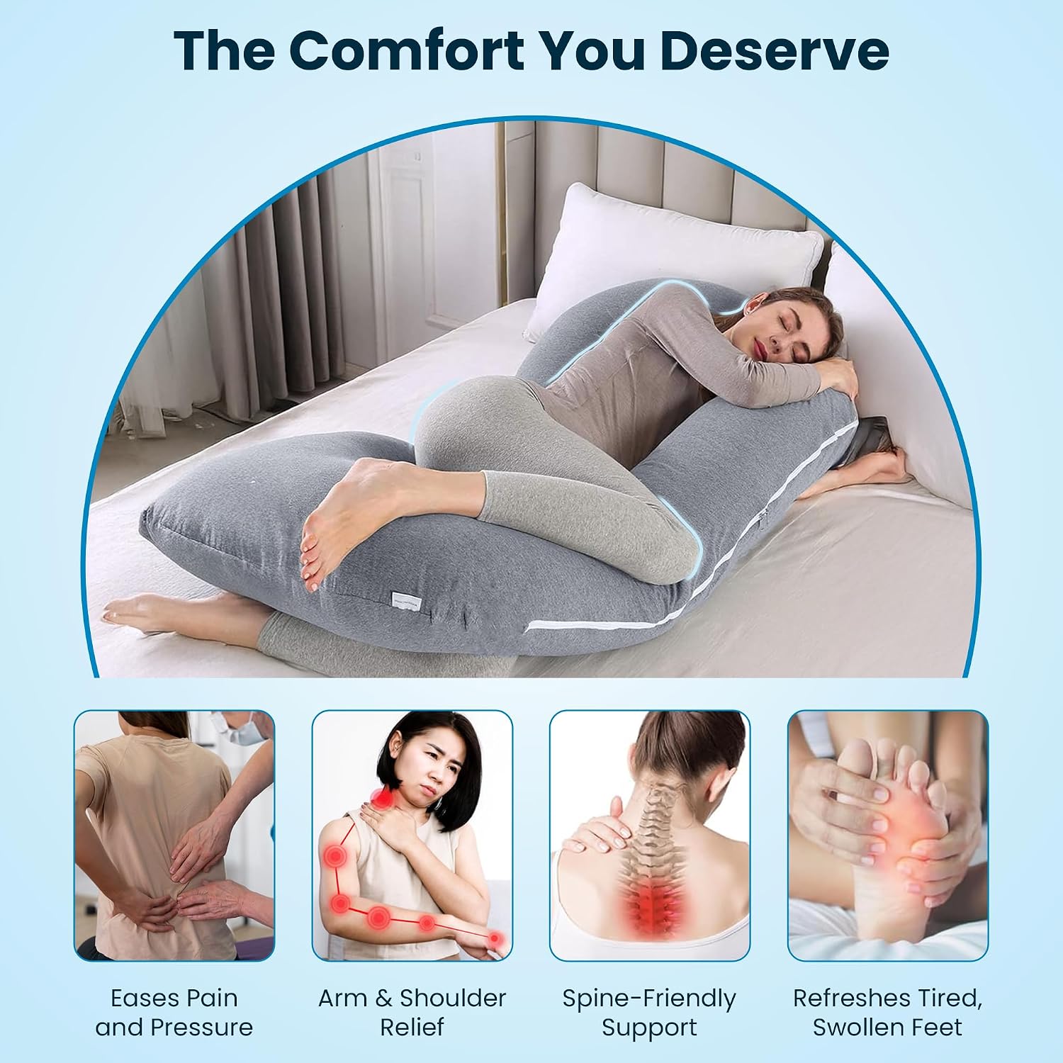 C Shape Full Body Pillow, Pregnancy Pillows For Sleeping, Dark Grey Color | Maternity Pillows For Back, Hips, Legs, Belly | For Pregnant Women With Removable, Washable Grey Velvet Cover