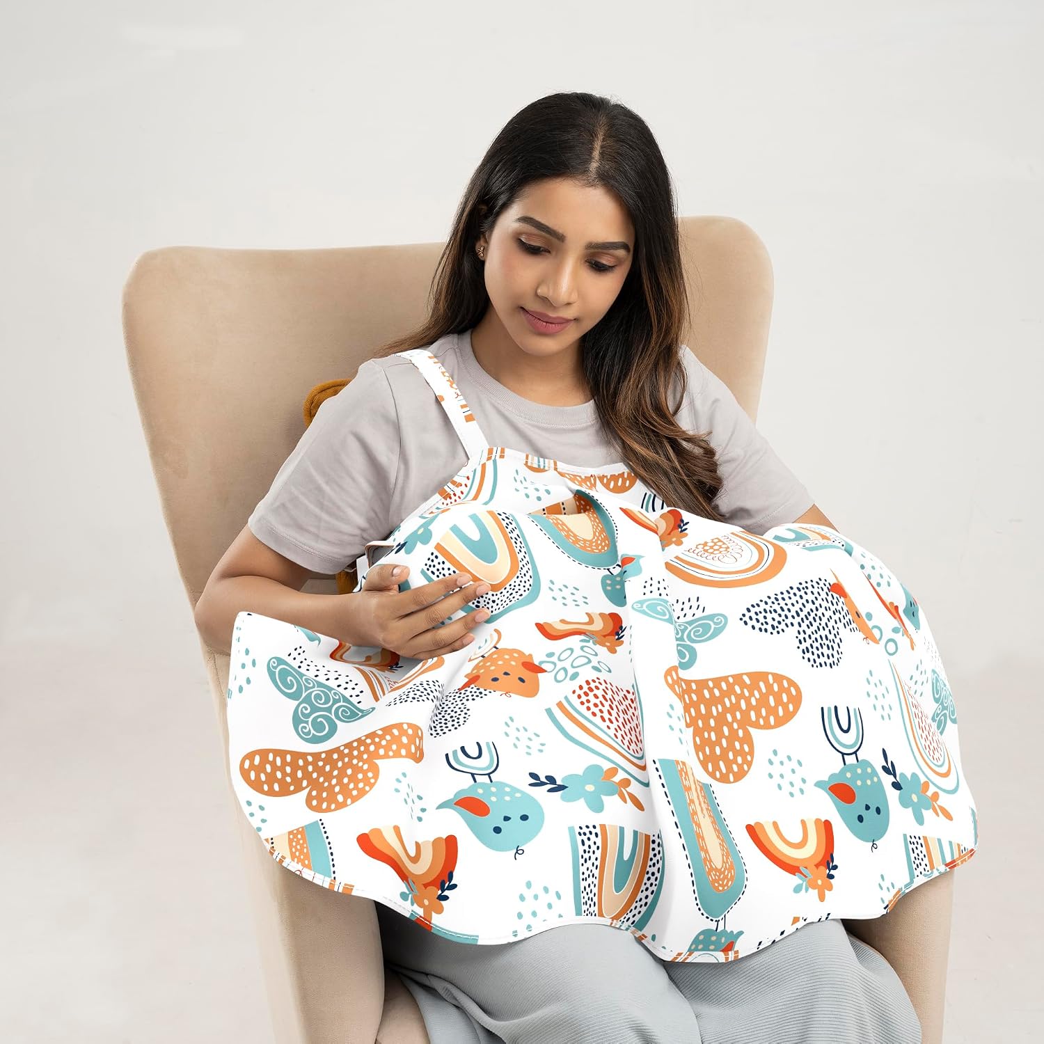 Nursing Pillow With Cape For Breastfeeding & Baby Care, Feeding Pillow, Mix Color | Feeding Pillow With 100% Cotton Removable Cover | Super Soft & Machine Washable, Comfortable Pillow