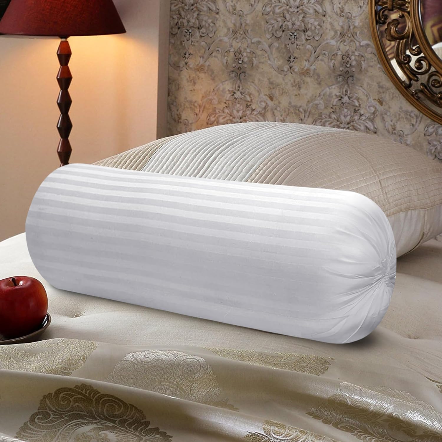 Microfiber Round Bolster Bed, Sofa, Diwan Pillow, Big Round Pillow, Size - 14x30 Inch | White, Light, Soft & Fluffy For Neck & Back Support, Neck Support, Adjustable, Washable - Set Of 2