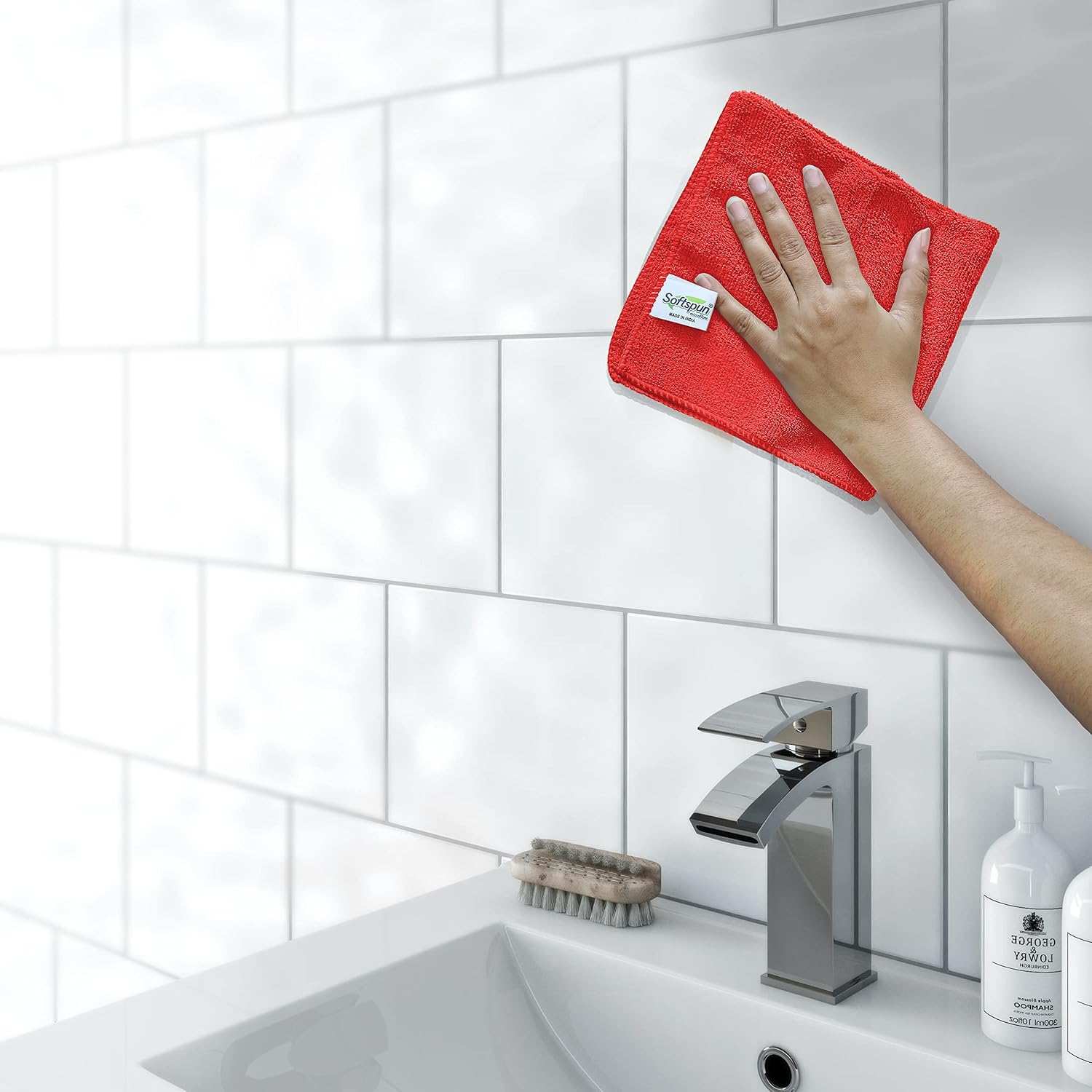 Softspun Microfiber Cleaning Cloths Towel Set 340 Gsm | Highly Absorbent Lint & Streak Free Multi-Purpose Wash Cloth For Kitchen Car Window Stainless Steel Silverware Pack Of 5 (Red)
