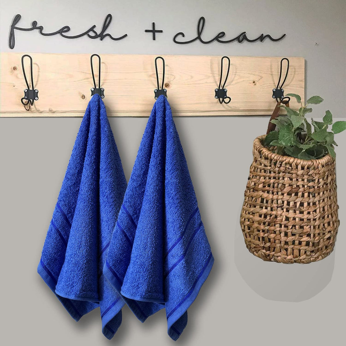 Sassoon Melrose 100% Cotton Hand Towel 400 Gsm | Highly Absorbent, Soft Material Perfect For Daily Use (Blue) -2 Piece