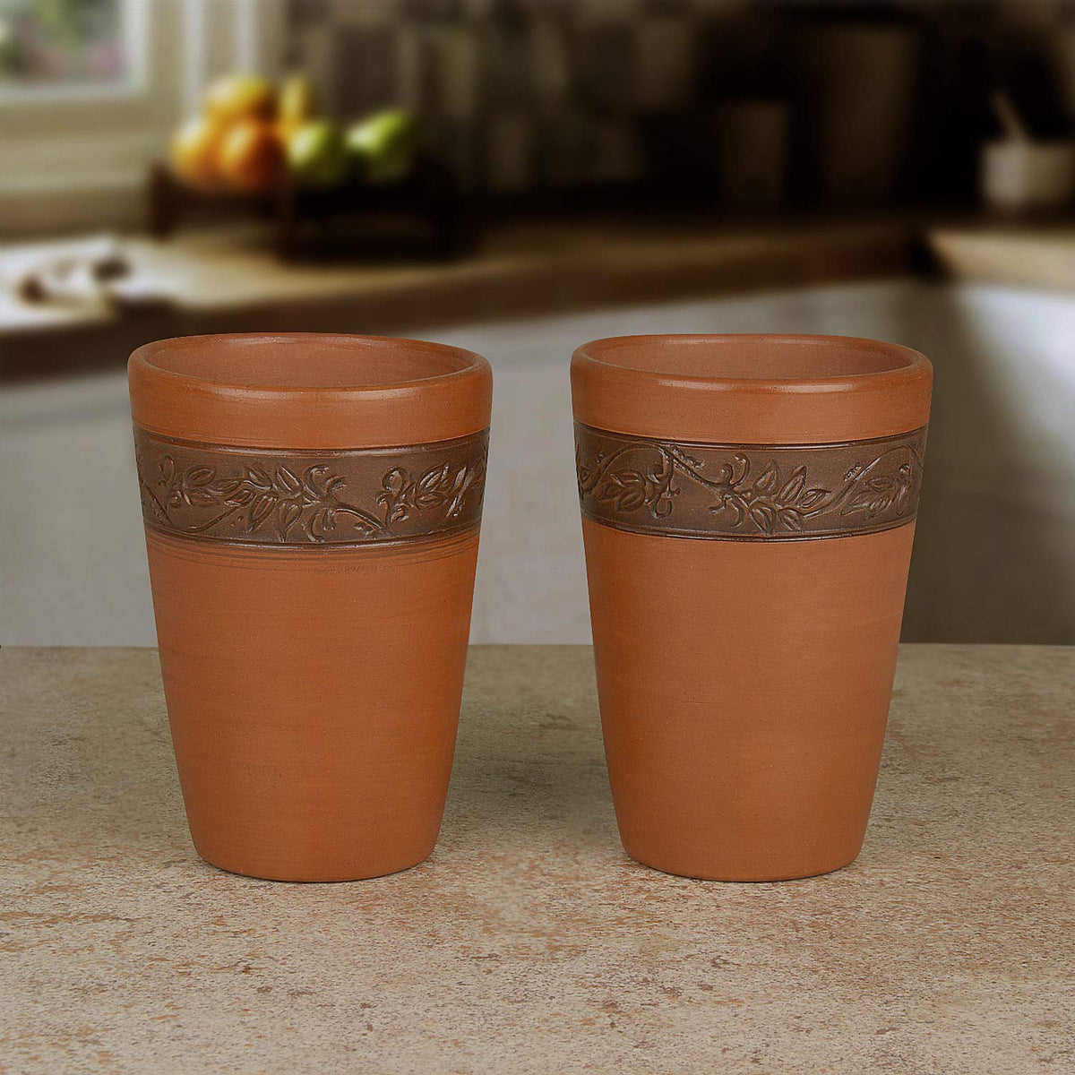 Handmade Earthen Clay Lassi Milk Beer Glasses Set Of 2 - Brown, 450ml Each | Earthenware Glasses