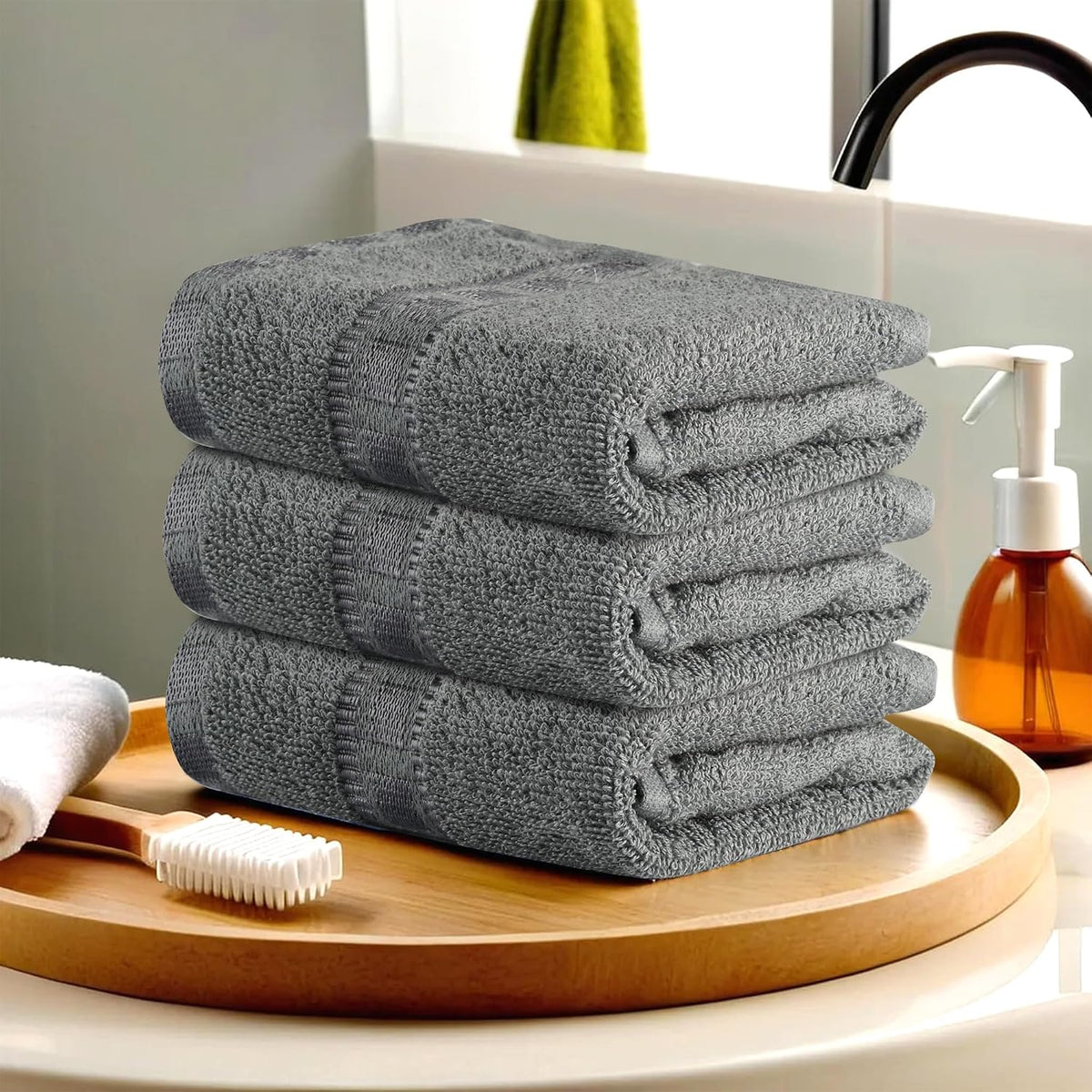 Kuber Industries Cotton Face Towel 600 Gsm | Workout Gym Napkins Hand Towel For Men & Woman Quick-Drying Napkins -Grey (Pack Of 3)