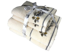 Senses By Riba All Cotton 550 Gsm Embroidered Bath Towel Set | Quick Drying, Highly Absorbant | Pack Of 4- 2pcs Bath + 2pcs Hand Towels (Ivory)