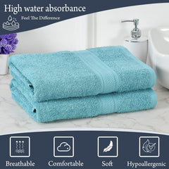 Fresh From Loom Luxury Edition Egyptian 100% Pure Cotton Bath Towel 1200 Gsm | High Water Heavy Soft Dual Stitched Bath Towel (Turquoise Blue) - 2 Pcs