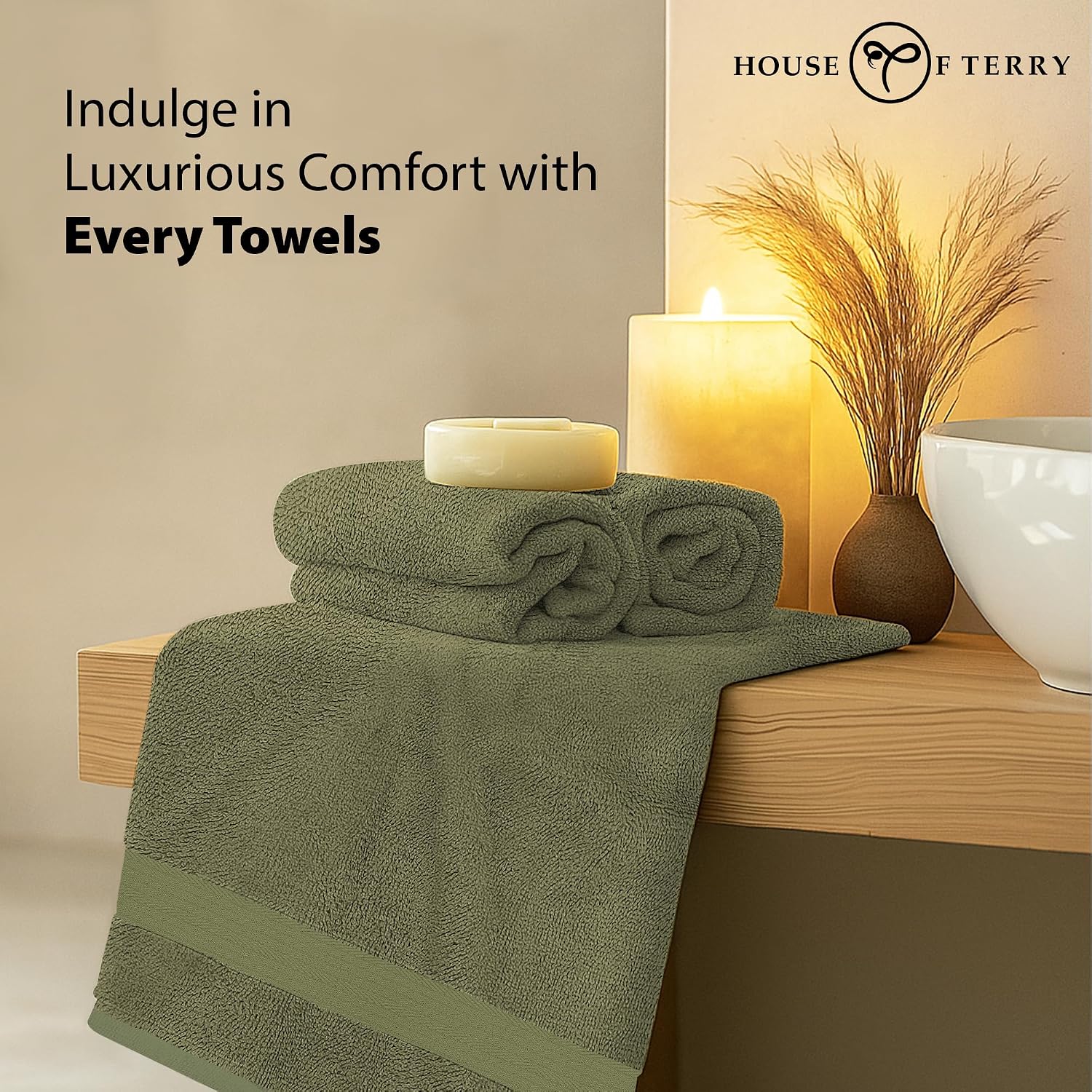 House Of Terry 100% Cotton Bath Towel 1000 Gsm | Quick Dry, Soft & Absorbent, Fade-Resistant, Skin-Friendly, For Men & Women Towel (Olive Green) - Pack Of 2
