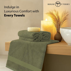 House Of Terry 100% Cotton Bath Towel 1000 Gsm | Quick Dry, Soft & Absorbent, Fade-Resistant, Skin-Friendly Large Size Towel (Olive Green & Blue) - Pack Of 2