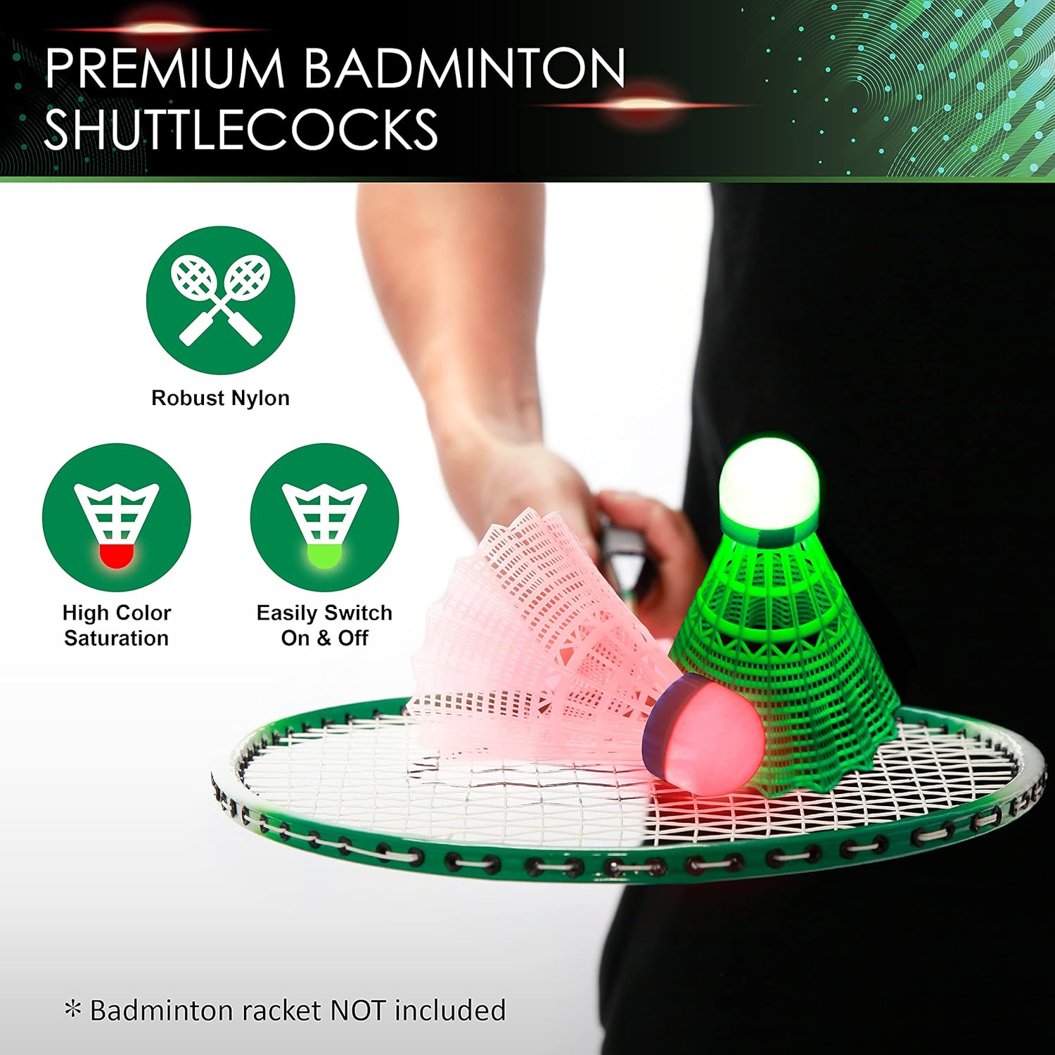 TGU (EOB332562022) Badminton Nylon Shuttlecocks , Lighting Glow In The Dark Night | Multicolour , Pack Of 4