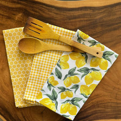 Oak & Lily 100% Cotton Kitchen Napkins Dish Towels 350 Gsm | Premium European Quality Washable, Large Size Kitchen Cloth For Roti, Cleaning, Drying | Lemon Yellow Print (Set Of 3)