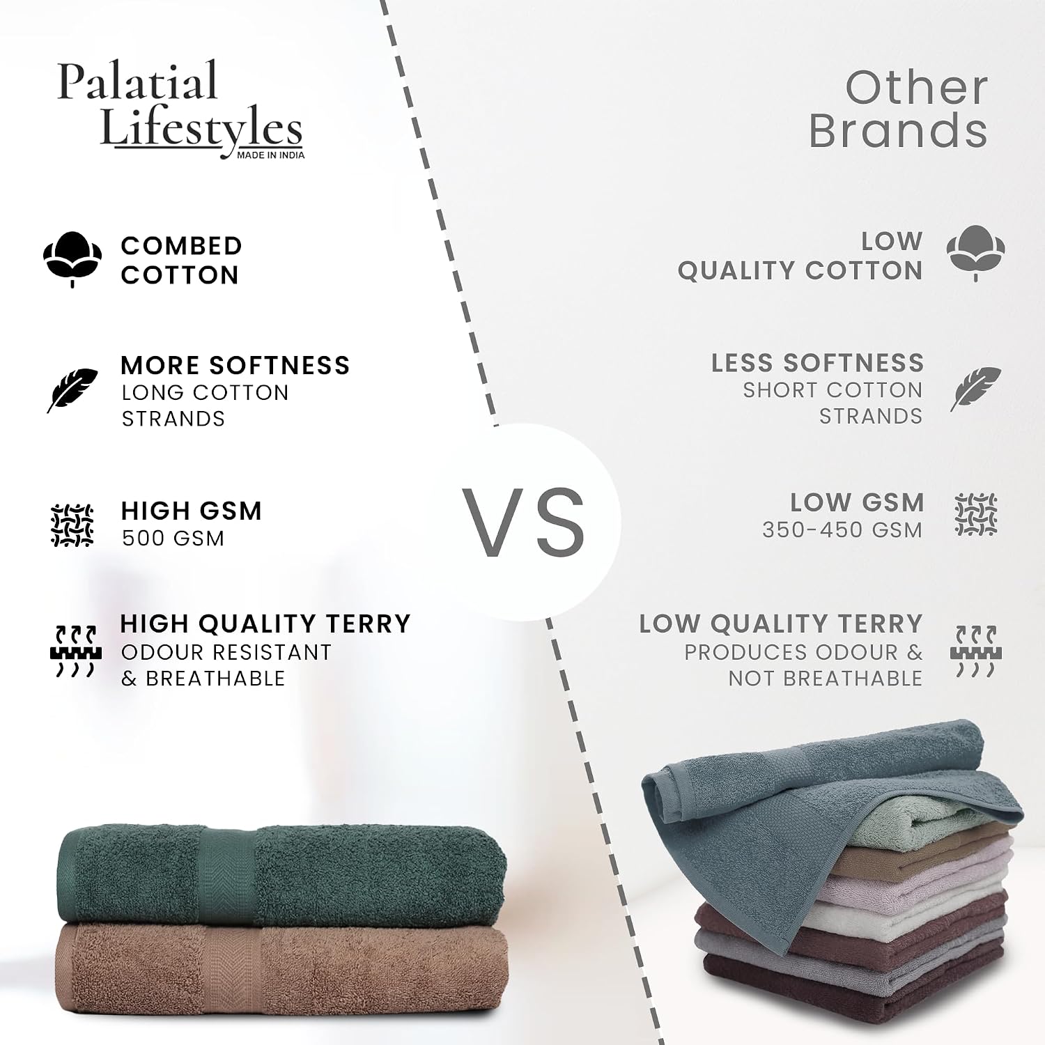 Palatial Lifestyles Cotton Bath Towel 1000 Gsm | Ultra-Soft & Highly Absorbent 100% Cotton Large Size Bath Towels (Baby Pink & Green) - Set Of 2