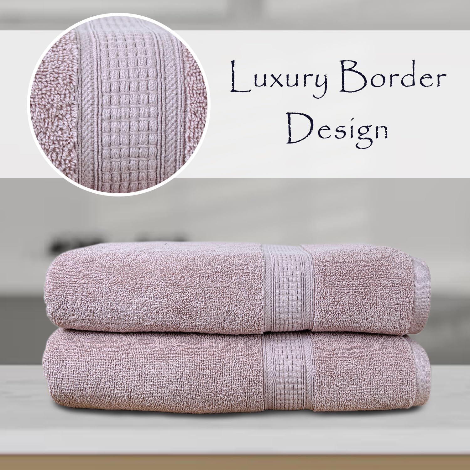 Rangoli 100% Cotton Fibre Bath Towel 1000 Gsm | Highly Durable & Super Absorbent Towel | Skin-Friendly & Quick Drying Luxury Towels (Move) - Pack Of 2