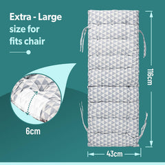 Extra Long Chair Cushion For Comfortable Sitting, Triangle Printed, Grey - 18 X 48 Inch | Rocking Chairs For Indoor & Outdoor | Cushion For Home, Office | Back Rest Support Cushion With Ties