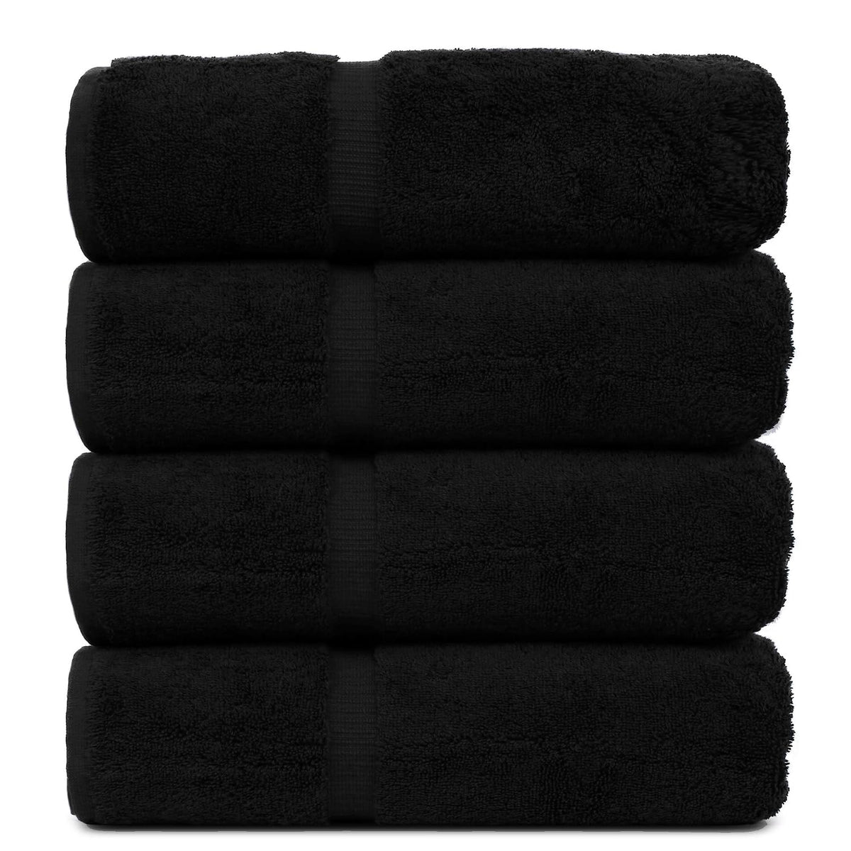 Bare Cotton Luxury 100% Turkish Cotton Towel 700 Gsm | Hotel & Spa Quality Collection Highly Absorbent, Quick Dry Eco Friendly For Bathroom Dobby Border Soft Towel Set Of 4 (Black)