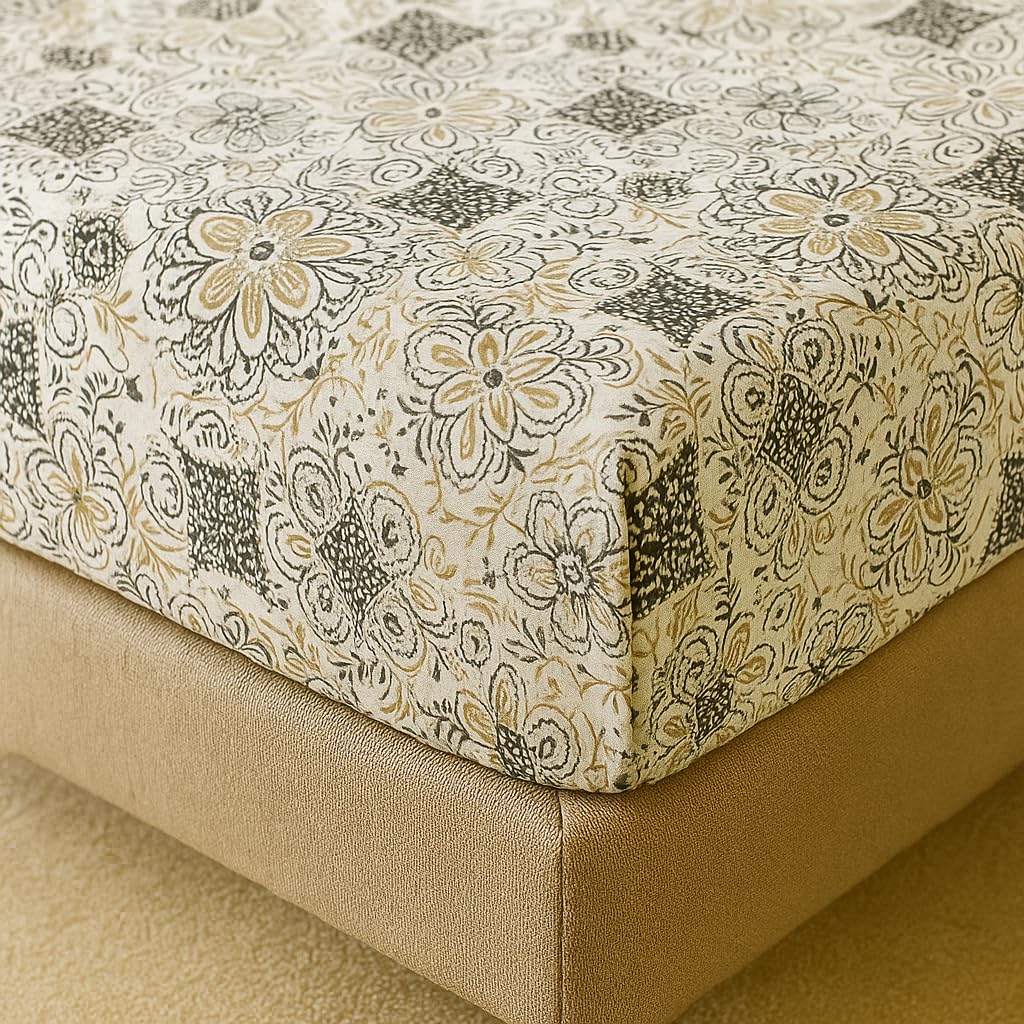 Premium Cotton Single Bedsheets With 1 Pillow Covers - 72x36+6 Inches, White & Grey | Printed Single Sheet Super Soft Breathable & Wrinkle Free