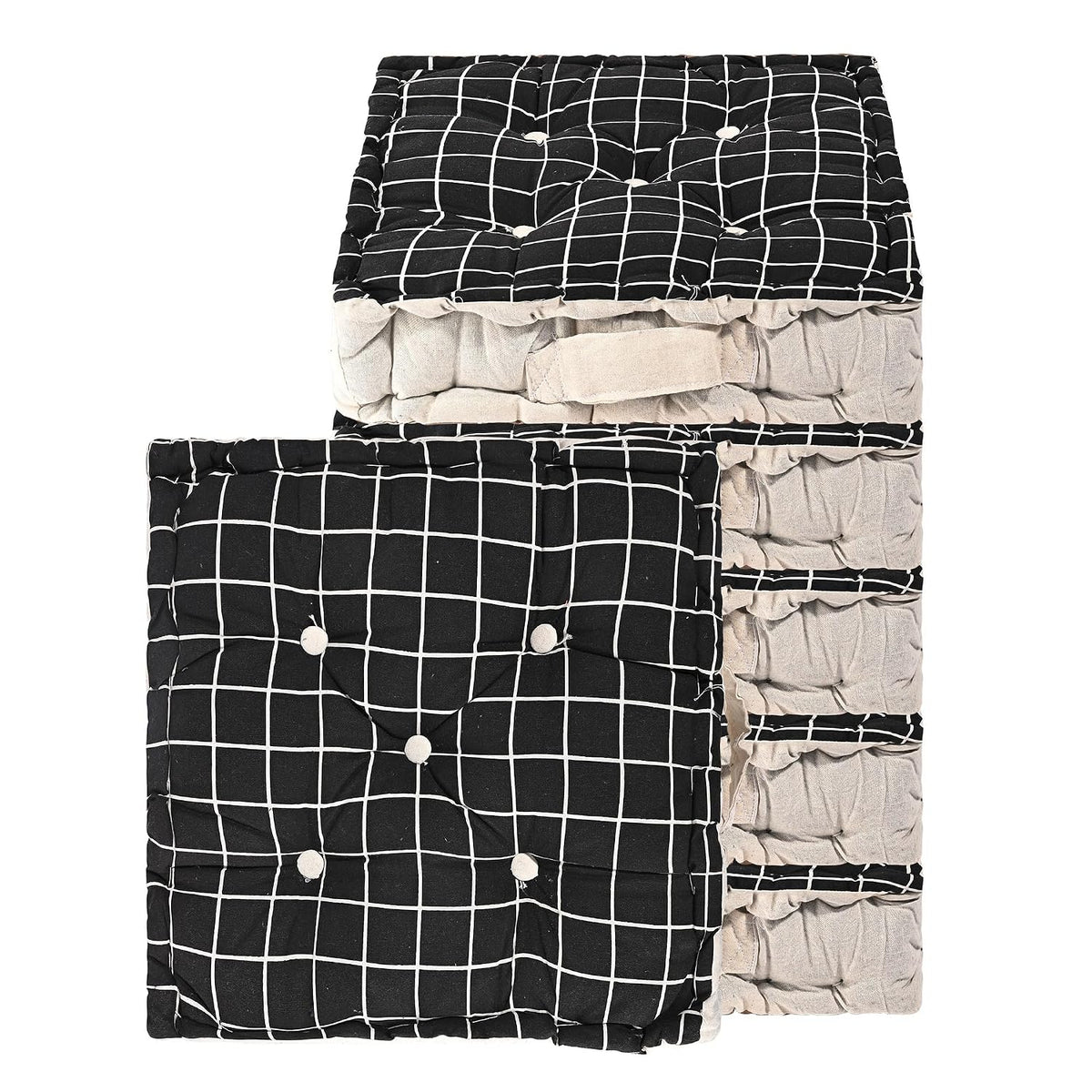 Soft & Comfortable Cotton Chair Cushion Pillow For Sitting, Check Print - Black | Pillow For Office Work & Posture Support | Sitting Cushion & Back Rest For Chair | Pain Relief - Pack Of 6