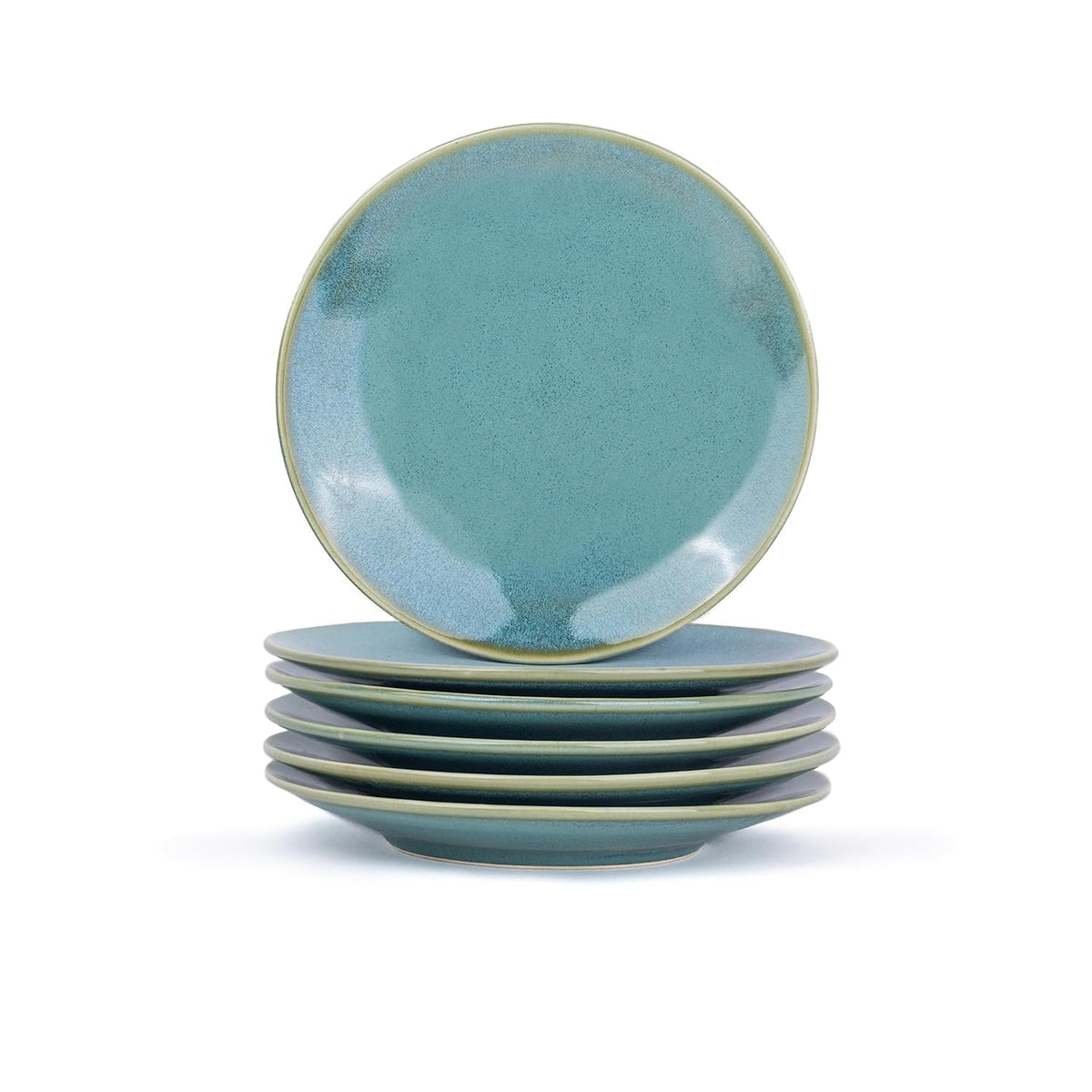 Quarter Plates Set Of 6, Green Blue Reactive Luxury Series | Premium Stoneware Snacks Plates Set Of 6 | Dessert Plates - Snack Plates | Small Plates With Glossy Finish - Microwave Safe