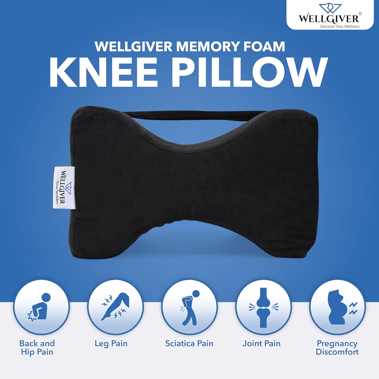 Orthopedic Memory Foam Knee & Leg Pillow, Adjustable Pillow, Black | Pillow For Men & Women - Supports Knock Knees, Calves & Thighs, Elevates Legs | Portable, Removable Cover - Pack Of 1