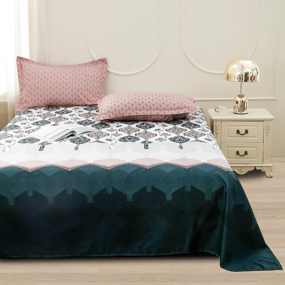 Bedsheets For Double Bed With 2 Pillow Cover - 92 X 98 Inches, White & Peach | Satin Finish Microfiber Queen Size Bedsheet | Skin Friendly & Breathable Fabric