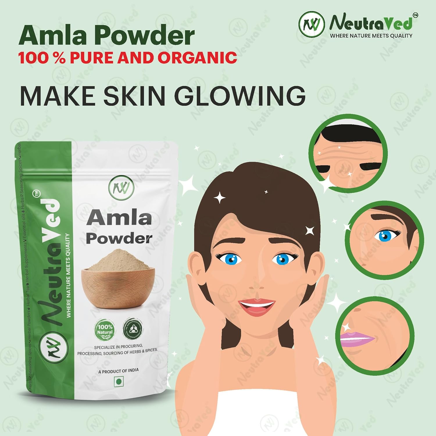 Neutraved Quality Amla Powder For Eating Amla Seed Less Powder Food Grade, May Help In Good Hair Growth, Food - Grade Stand - Up Zipper Pouch | 200gm 0.4lbs
