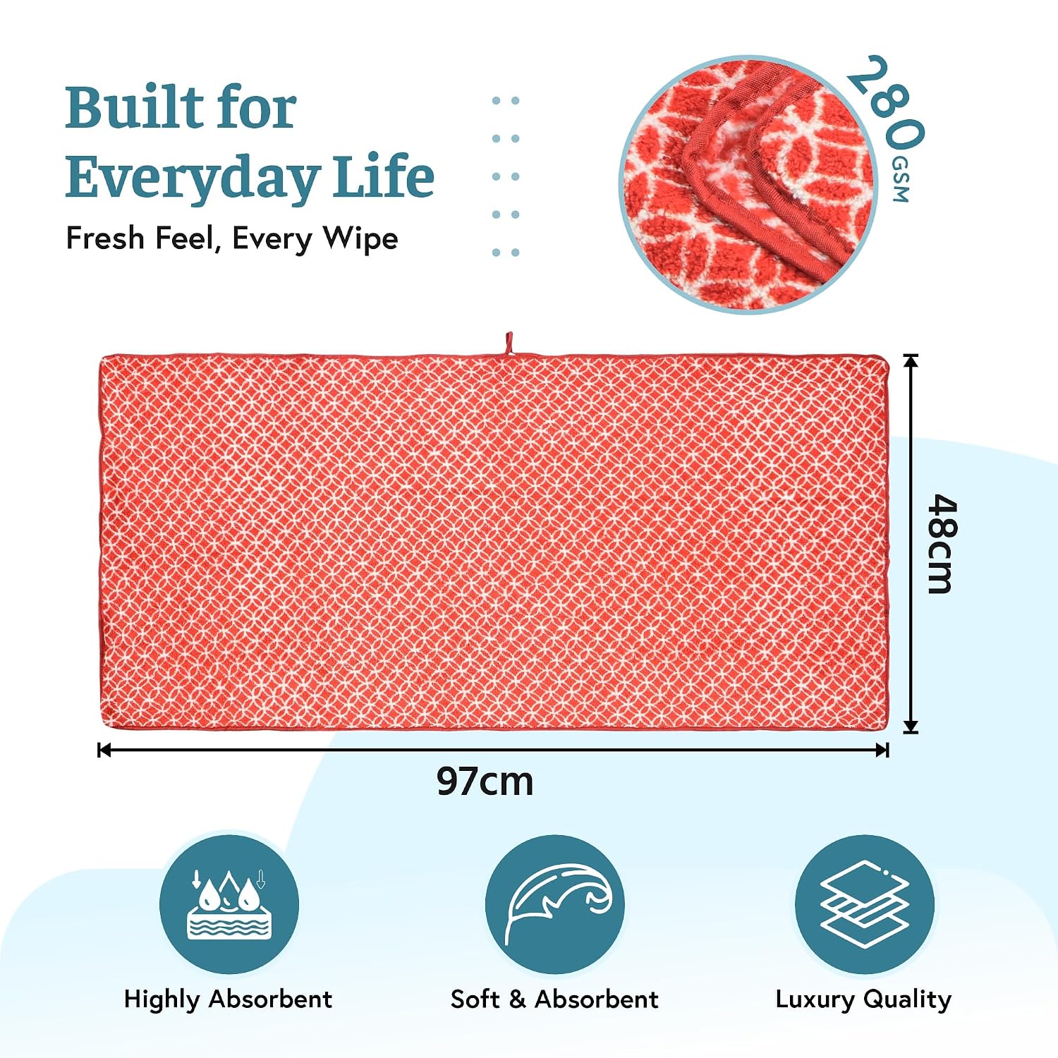 Heart Home Microfiber Soft Face Towels 1300 Gsm | Quick Dry & Absorbent Hanging Hand Towels Circle - Red (Pack Of 6)