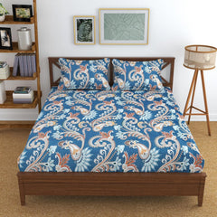 Bedsheet For Double Bed Elastic Fitted Queen Size With 2 Pillow Covers - 72 X 78 Inches, Blue | Soft Touch & Comfortable Feel