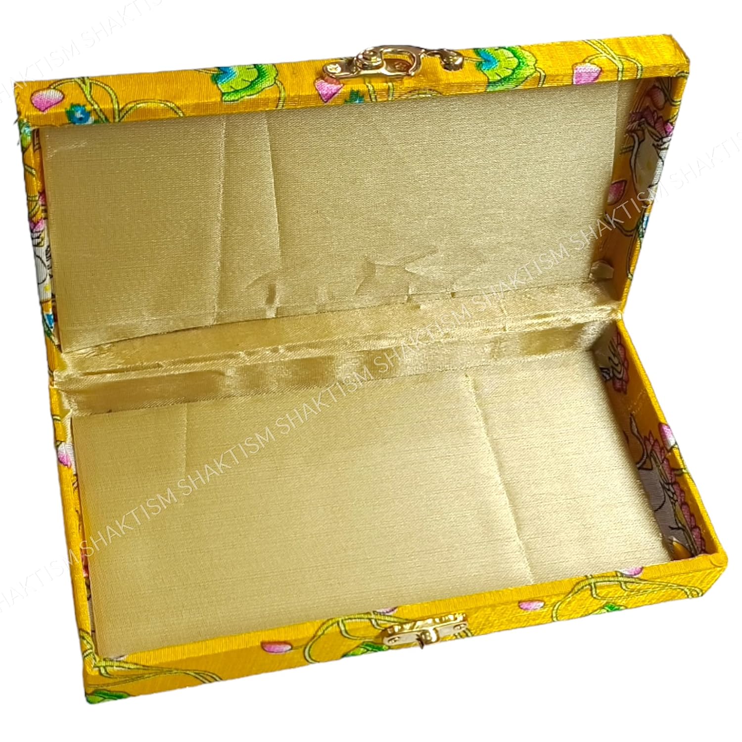 Decorative & Attractive Box Cash Box, Shagun Box, Jewellery Box, Money Box Envelop Wedding, Gift Box, Bangel Box With Cow Lotus Embroidery Design, Colour - Yellow