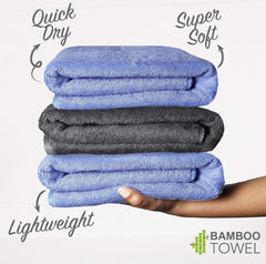 Heelium Bamboo Bath Towel 3x Softer & Quick Drying 400 Gsm (Iris & Grey)