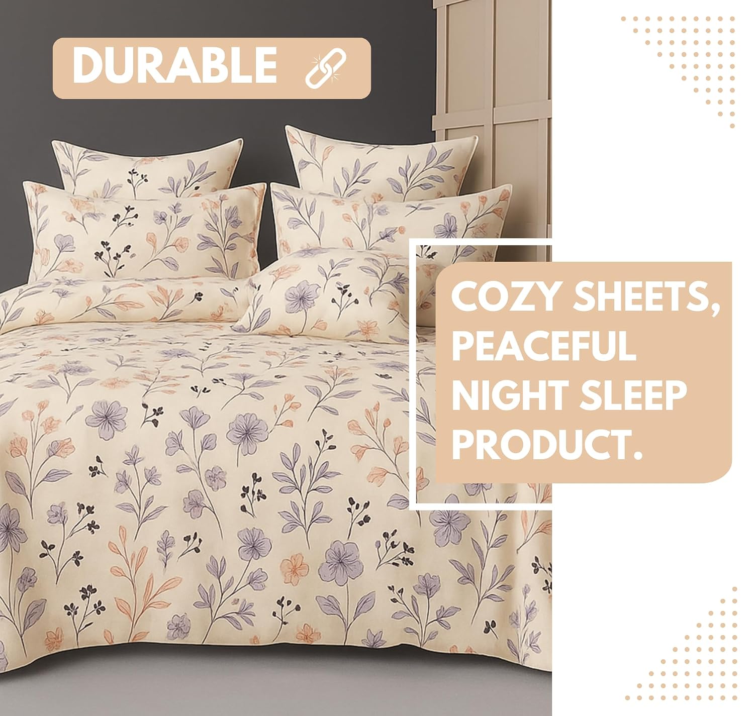 Cotton Double Bedsheets King Size With 2 Pillow Covers | Size 78 X 72+10 Inches, Off White-All Around Elastic Fitted Design Bedsheet