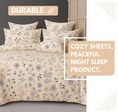 Cotton Double Bedsheets King Size With 2 Pillow Covers | Size 78 X 72+10 Inches, Off White-All Around Elastic Fitted Design Bedsheet