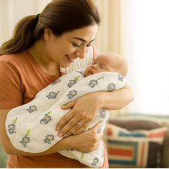 Organic Cotton Muslin Baby Bath Towel 200 Gsm | Cotton Cloth Premium Baby Washable Reusable, Absorbent, Extra Soft (Monkey & Black Feather)- Pack Of 2
