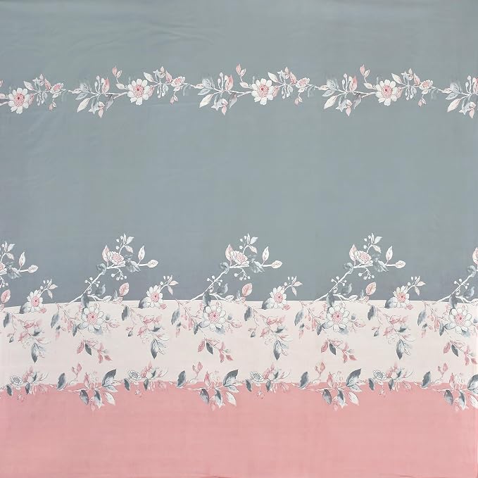 Feel Glace Cotton Bedsheets Printed Elastic Fitted For Double Bedsheet With 2 Pillow Covers - Bedsheets Size 78 X 60 Inches, Grey & Pink | Premium Fitted Bedsheets, Softness, Designed