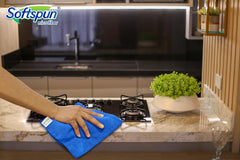 Softspun Microfiber Cleaning Cloths Towel 300 Gsm | Thick Lint & Streak-Free Multipurpose Cloths Automotive Microfibre Towels For Car, Bike Cleaning Polishing Washing Pack Of 5 (Blue)