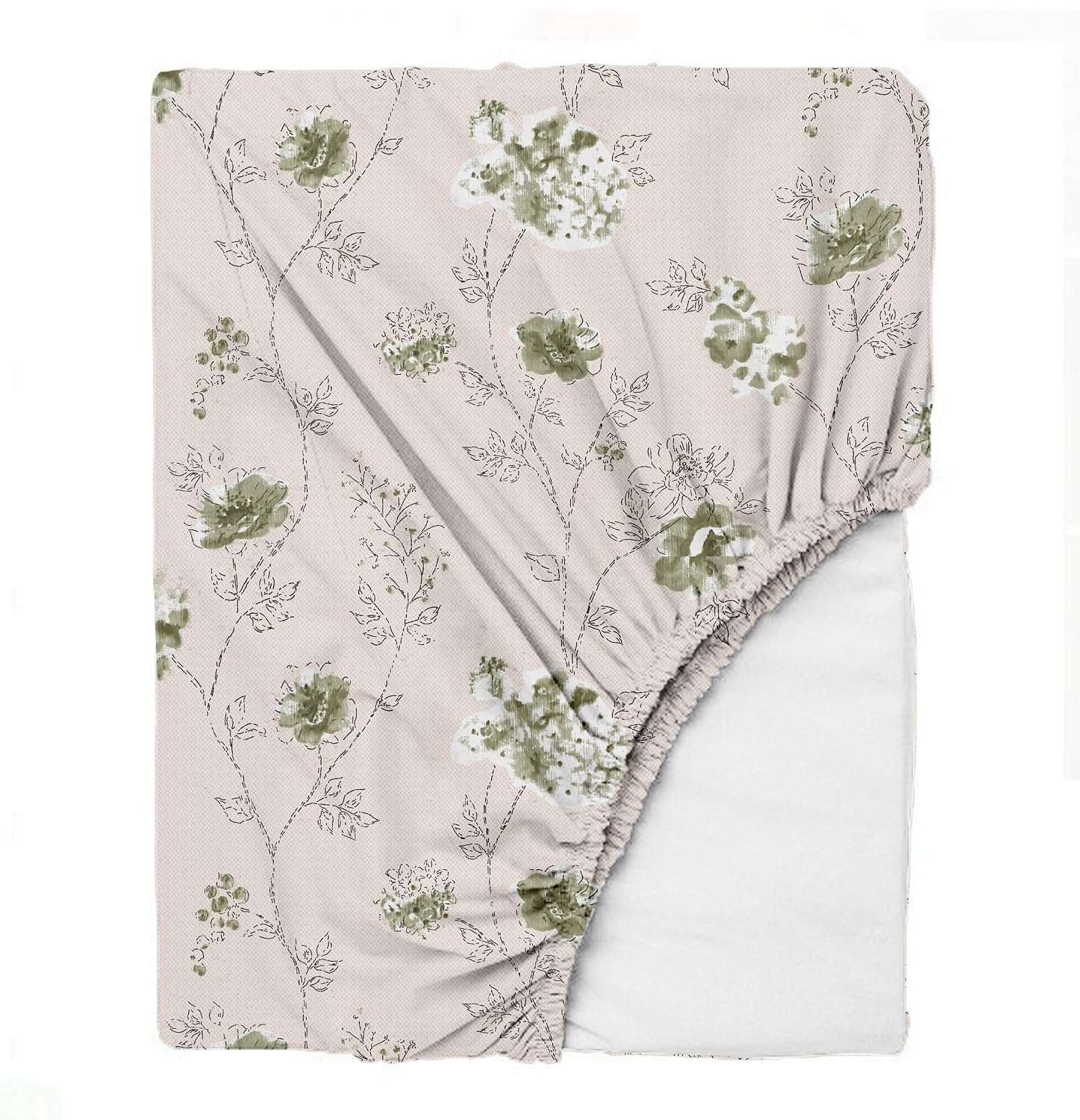 King Size Fitted Bedsheet With 2 Large Pillow Covers - 108 X 108 Inches, Beige & Green | Soft, Breathable & Durable | Wrinkle Resistant