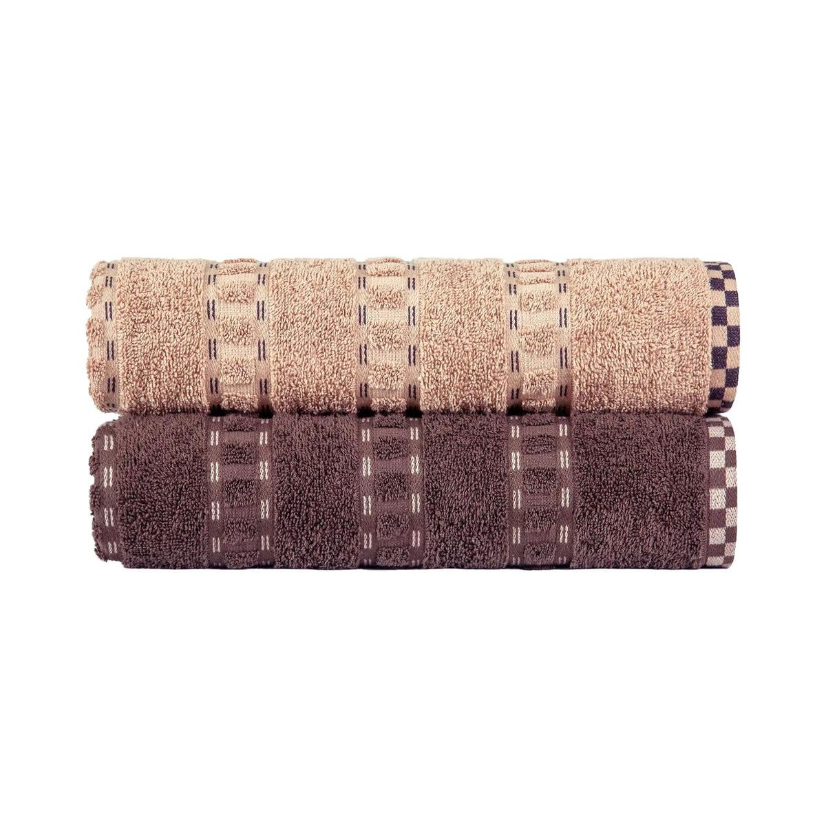 Mytrident 100% Cotton Bath Towel 1200 Gsm (Peach & Brown) - 2 Piece