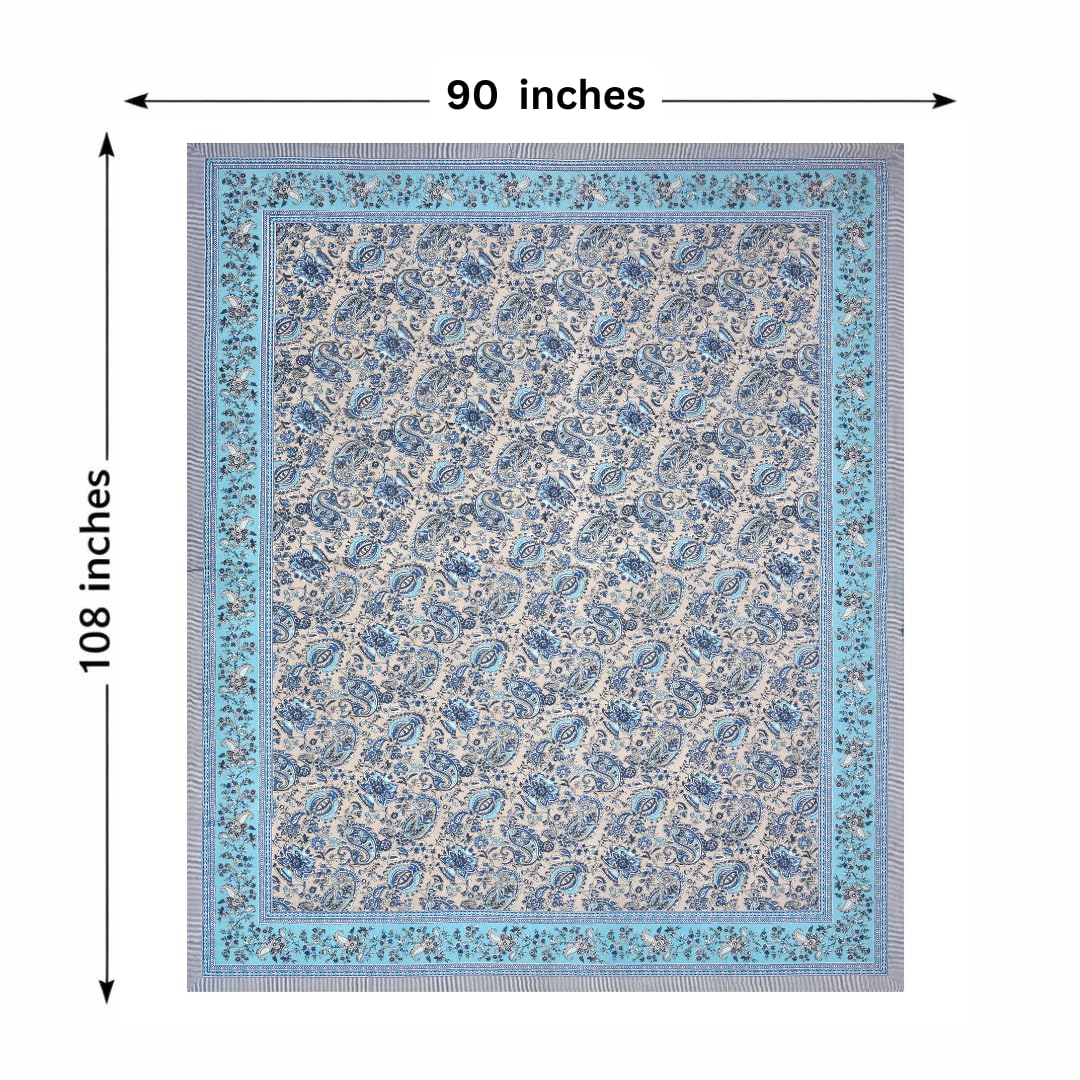 Pure Cotton Double Bedsheet For King Size With 2 Pillow Covers | 90 X 108 Inches, Cream & Sky Blue | Ultra-Soft & Skin-Safe | Breathable Summer Comfort