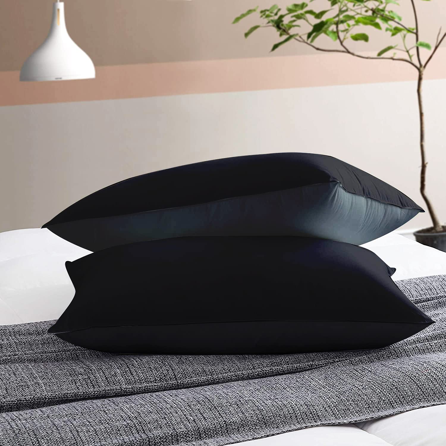 Premium Microfiber Soft Pillow For Sleeping, Black & Grey, Standard Size - 16 X 24 Inches | Comfy Hotel Comfort Pillow, Vacuum Packed | Bed Pillow, Hypoallergenic, Lightweight - Set Of 2